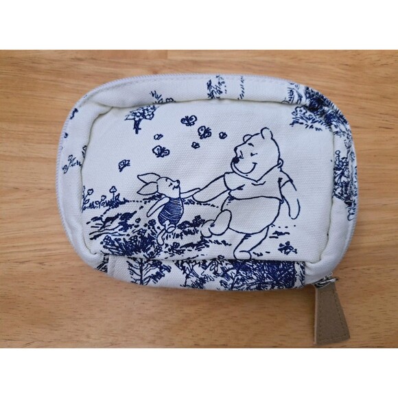 Disney Winnie the Pooh and Piglet Toiletry Cosmetic Bag Pouch Blue & White Small - Picture 1 of 7